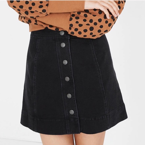 black denim skirt with buttons down the front
